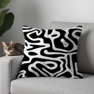Modern Black and White Abstract Pillow Covers, Bold Decorative Throw Cushions for Contemporary Home Decor
