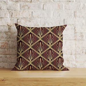 Art Deco Cushion Cover, Gold Art Deco Print Couch Pillow Case, Geometric Art Deco Pattern Throw Cushions, Dark Color Square Cushion Case