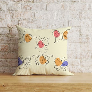 Butterfly Abstract Cushion Covers, Butterfly Pillow Cover, Drawing Beige Purple Butterfly Cushion Case, Housewarming Throw Pillow Case