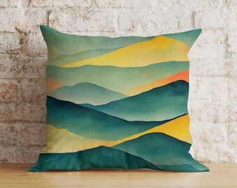Boho Mountain View Cushion Cover, Abstract Soft Fabric Throw Pillow