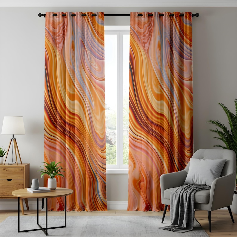 Abstract Swirls Window Curtains, Modern Artistic Flow Design, Bold ...