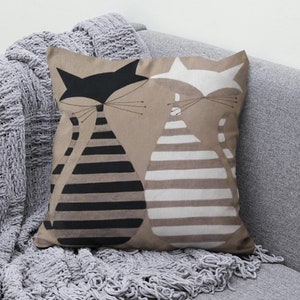 Fundas de cojín con bonitos gatos, funda de cojín con estampado de gatos, almohada decorativa estilo patchwork, decoración del hogar en negro, gris y beige, funda de almohada para exteriores en Reino Unido