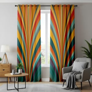 Modern Geometric Living Room Curtains, Angular Color Block Pattern Drapes in Orange, Gray and Black, Bold Abstract Curtains for Living Room