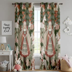 Nursery Curtain, Fantasy Woodland Curtains, Elegant Princess and Forest Scene, Unique and Charming Home Decor Drapes, Custom Curtains