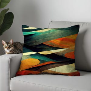 Abstract Wave Pillow Covers, Modern Colorful Cushion Covers, Artistic Digital Painting Decorative Throw Pillows for Stylish Home Decor