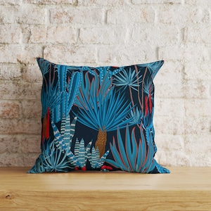 Tropical Cushion Covers, Exotic Throw Cushions, Tropical Leaves Cushion Case, Floral Cushion Case, Dark Blue and Green Flowers