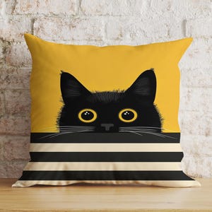 Hidden Black Cat Pillow Cover, Feline Themed Decorative Cushion Cover, Perfect Gift for Cat Lovers, Unique Throw Pillowcase