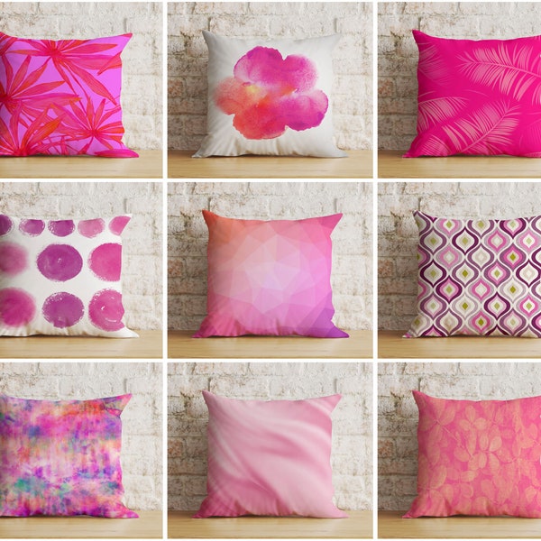 Abstract Boho Cushion Cover, Fuchsia Modern Pillow Cover, Decorative Bedroom Throw Pillow Case, Hot Pink Living Room Decor