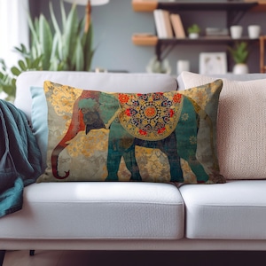 Elephant Rectangle Cushion Cover, Animal Pattern Pillow Covers, Wild Animal Lumbar Cushion Cover, Custom Sofa Cushion Cover