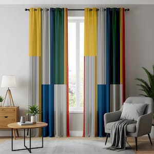 Geometric Colorful Stripes Curtains, Red, Yellow, Blue and Green, Color Block Striped Drape, Multicolor Modern Design, Vibrant Home Decor