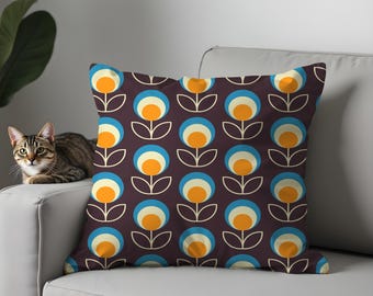 Funda de almohada floral retro, cojín de tela suave de estilo moderno de mediados de siglo, estampado a doble cara.
