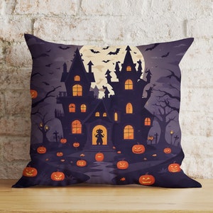 Happy Halloween Pillow Cover, Halloween Castle Night Cushion Cover, Carved Pumpkin Pillow Case, Halloween Decor Gift, Trick or Treat