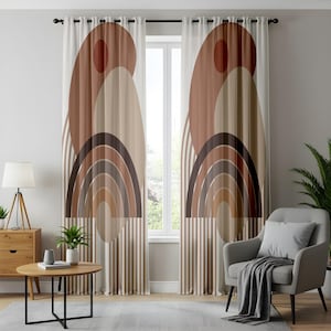 Boho Geometric Abstract Curtains, Earth Tone Rainbow Drapes, Minimalist Modern Window Panels, Scandinavian Home Decor