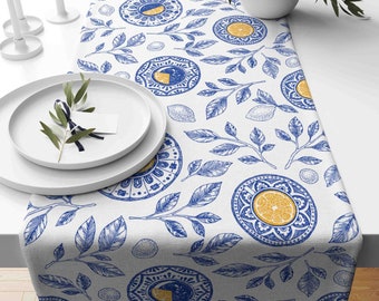 Chemin De Table été Motif Citrons Et Feuilles – Décoration De Table Bleu Citron 33x183 Cm – Pour Cuisine, Salle à Manger, Fêtes Et Vacances - 3