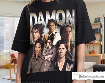 Damon Salvatore Vintage Retro Camisa Gráfica, Damon Salvatore Camiseta Retro, Camisa Vampiro Bootleg, Camisa Vintage Vampiro Película