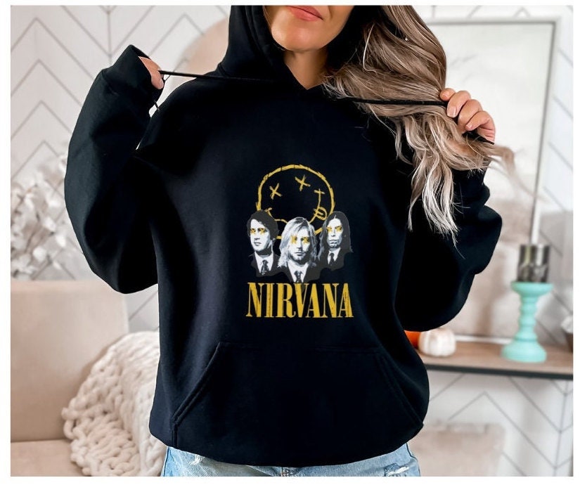 Vintage NIRVANA Kurt Cobain Sweatshirt big logo rock music Size M 90s merch heavy metal black jumper Kleding Gender-neutrale kleding volwassenen Hoodies & Sweatshirts Sweatshirts 