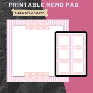 Cute Pink Printable Memo Pad, Notes, Daily Journal, Templates ...