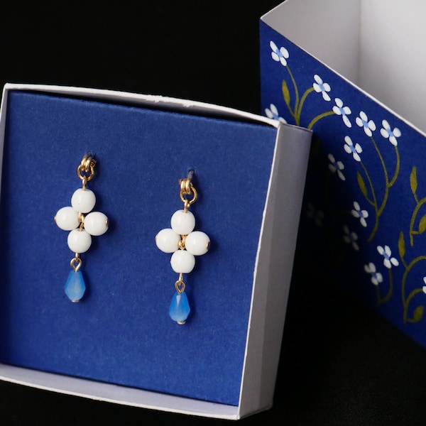 Boucles d’oreilles 𝘍𝘳𝘢𝘯𝘨𝘪𝘯𝘦𝘴 blanc/bleu