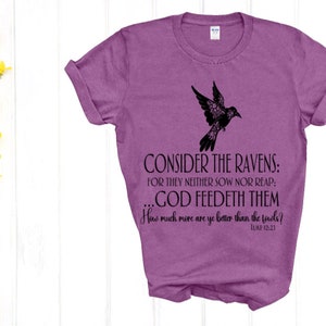 Consider the Ravens Tee: Christian Scripture Shirt HEATHER PURPLE