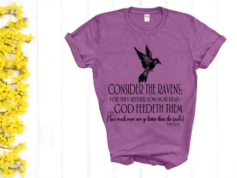 Consider the Ravens Tee: Christian Scripture Shirt HEATHER PURPLE