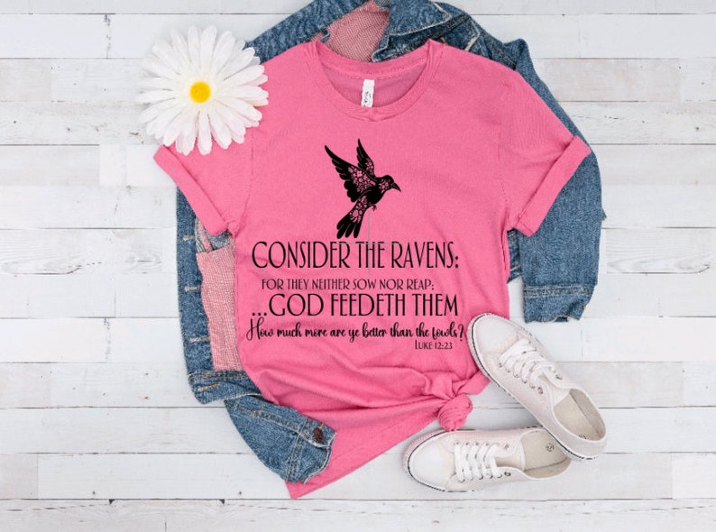 Consider the Ravens Tee: Christian Scripture Shirt Pink