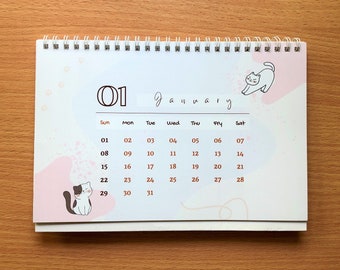 2023 Cat Calendar, Cute Kitty Monthly Desk Calendar, 9x6 inch A5 Landscape, Funny Cat, New Year Gift For Cat Lovers, Pet Boho Art Home Decor