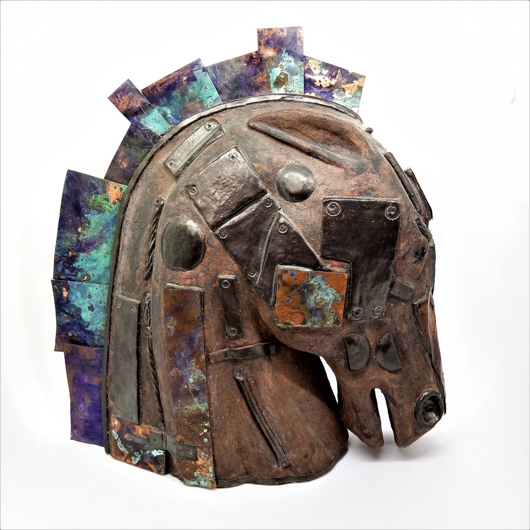 Horse Head Clay Sculpture Art Unique Gift Horse Head Statue Large