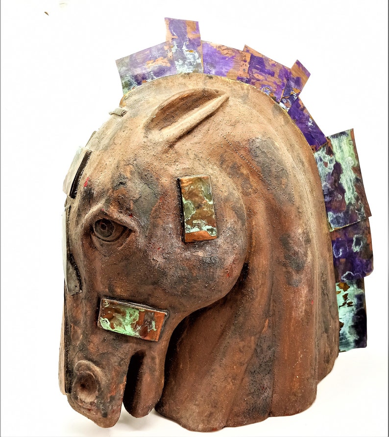 Horse Head Clay Sculpture Art Unique Gift Horse Head Statue Large