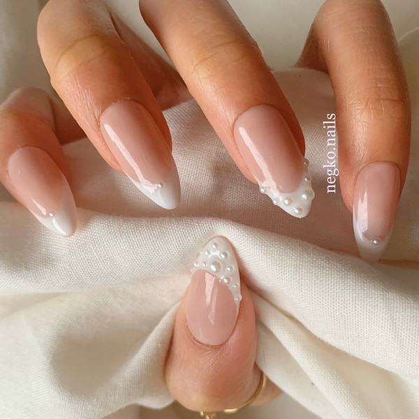 Pearl french tip press on nails