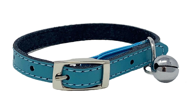 Genuine Leather Kitten / Cat Collar with Safety Elastic, Buckle Fastening & Bell. Ideal for Cats or small puppies image 3