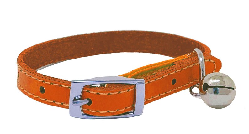 Genuine Leather Kitten / Cat Collar with Safety Elastic, Buckle Fastening & Bell. Ideal for Cats or small puppies image 6