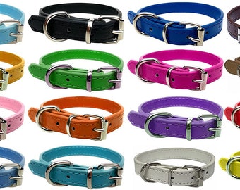 Strong Leather Dog Collar for Puppy, Cat, Dogs - For Small, Medium, Large & Extra Large Pet Collars - Range of Colours and Sizes