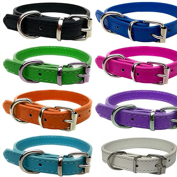 Strong Leather Dog Collar for Puppy, Cat, Dogs - For Small, Medium, Large & Extra Large Pet Collars - Range of Colours and Sizes