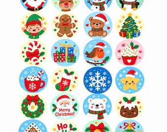 24 x Pre-Cut Cute Christmas Cupcake Toppers, 4cm Edible Wafer Paper Cake Decorations, Santa Reindeer Snowman Penguin, Kids Xmas Party Baking