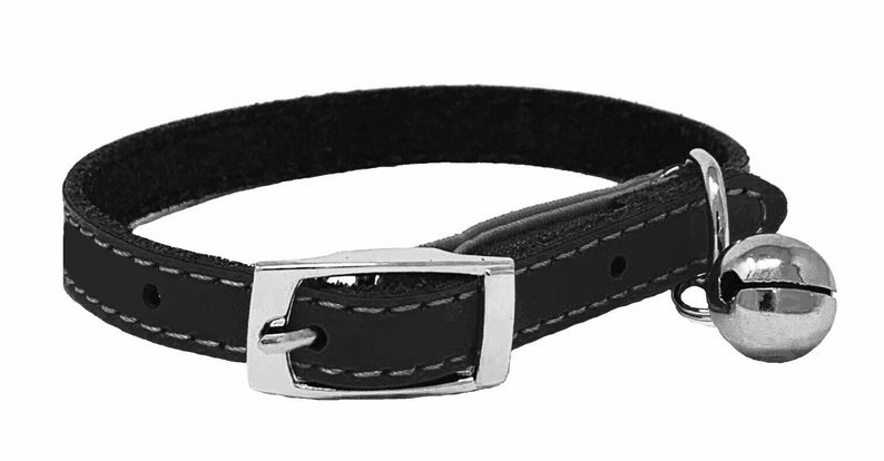 Genuine Leather Kitten / Cat Collar with Safety Elastic, Buckle Fastening & Bell. Ideal for Cats or small puppies image 2