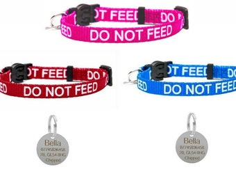 Cat / Kitten Do Not Feed Collar with Safety Release & Bell. Ideal for Cats or Kittens, Fully Adjustable - Optional Personalised Engraved Tag