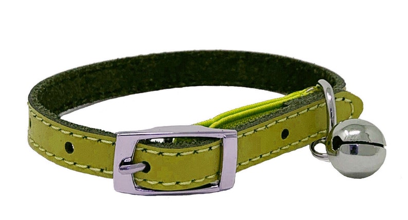 Genuine Leather Kitten / Cat Collar with Safety Elastic, Buckle Fastening & Bell. Ideal for Cats or small puppies image 5