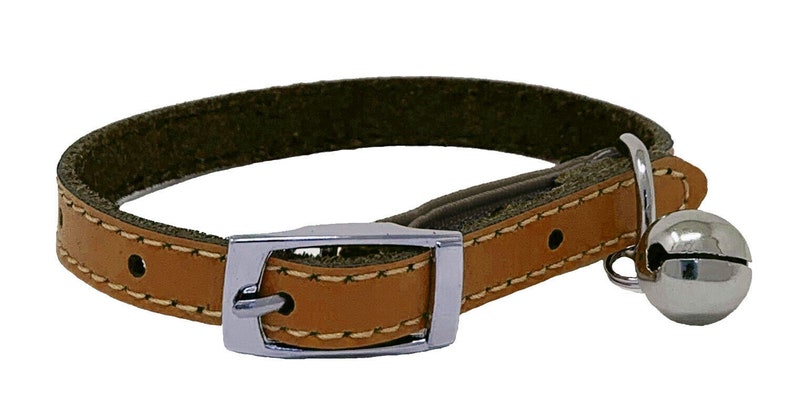 Genuine Leather Kitten / Cat Collar with Safety Elastic, Buckle Fastening & Bell. Ideal for Cats or small puppies image 4