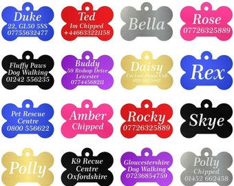 Quality Engraved Bone Dog / Cat / Pet ID Tags Personalised Engraved Dog Tag - In a range of colours & FREE ENGRAVING