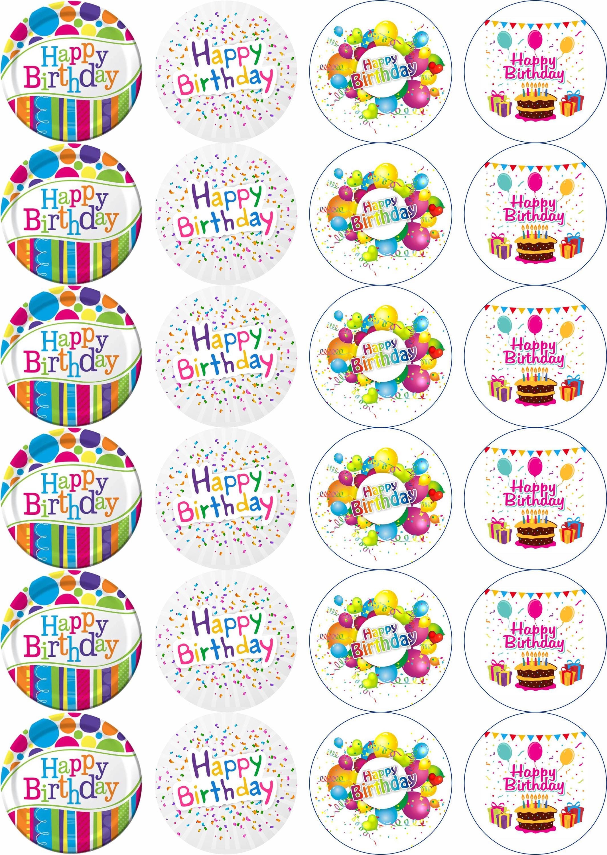 Happy Birthday Cupcake Topper - 24 Stück, 6 Farben, Für Kuchen & Deko