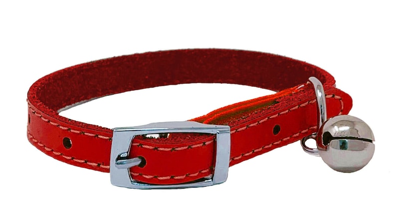 Genuine Leather Kitten / Cat Collar with Safety Elastic, Buckle Fastening & Bell. Ideal for Cats or small puppies image 9