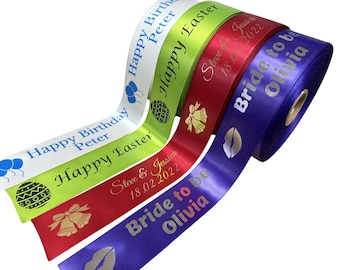 Personalised Printed Luxury Ribbon - 48mm Wide, Customised Text, Various Lengths, Text Colours, Ideal for Birthdays, Weddings, Christmas Etc