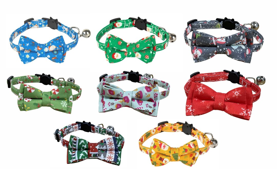 New Festive Christmas Cat Collar With Bow Tie, Quick Release Safety