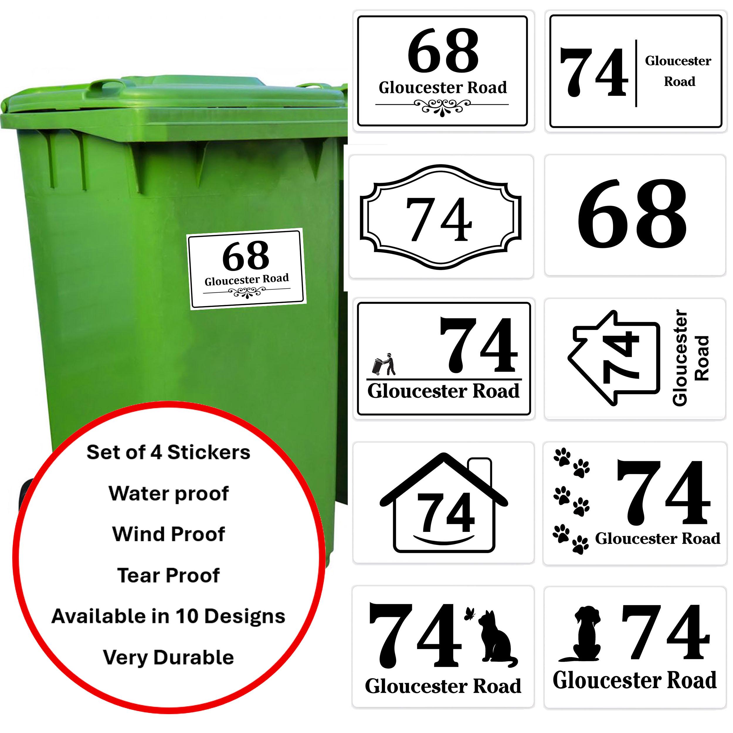 4 X WHEELIE BIN ZAHLEN NACH HAUS ANZAHL VINYL GRAFIK AUFKLEBER Aufkleber Hohe Qualitat