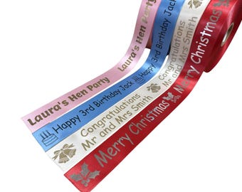Personalised Printed Luxury Ribbon - 38mm Wide, Customised Text, Various Lengths, Text Colours, Ideal for Birthdays, Weddings, Christmas Etc