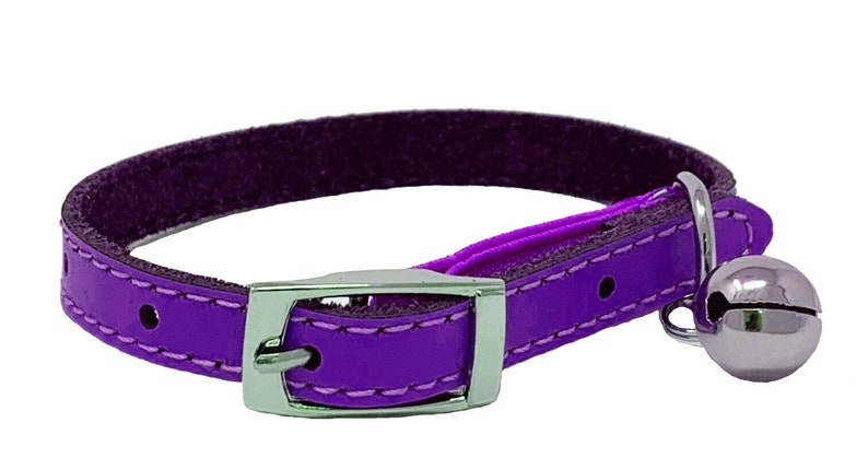 Genuine Leather Kitten / Cat Collar with Safety Elastic, Buckle Fastening & Bell. Ideal for Cats or small puppies image 8