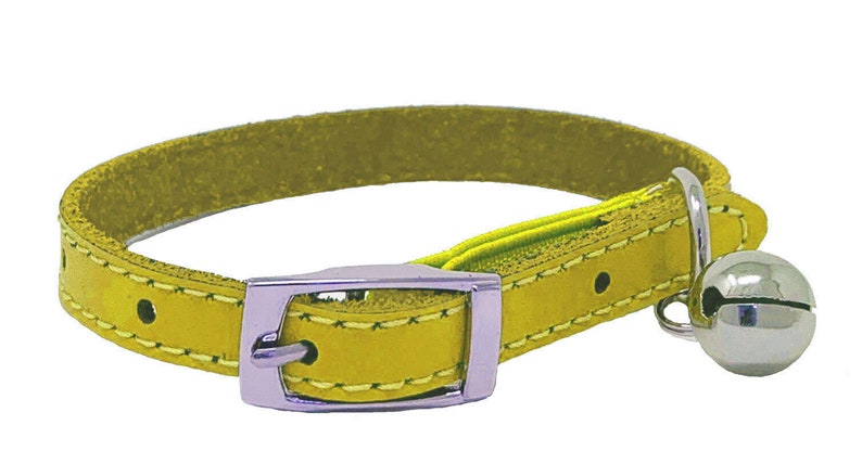 Genuine Leather Kitten / Cat Collar with Safety Elastic, Buckle Fastening & Bell. Ideal for Cats or small puppies image 10