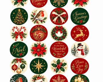24 x Pre-Cut Traditional Christmas Cupcake Toppers, 4cm Edible Wafer Paper Cake Decorations, Festive Xmas Baking, Christmas Party Treats