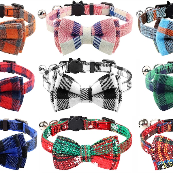 Luxury Kitten / Cat Collar With Bell & Bow Tie and Quick Release Safety Buckle - Available in Range of Stylish Designs!