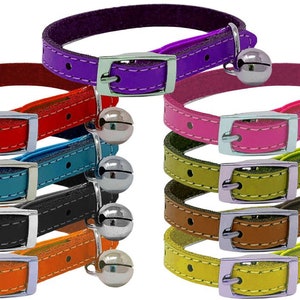 Genuine Leather Kitten / Cat Collar with Safety Elastic, Buckle Fastening & Bell. Ideal for Cats or small puppies